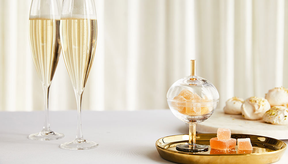 Glasses of champagne and treats 