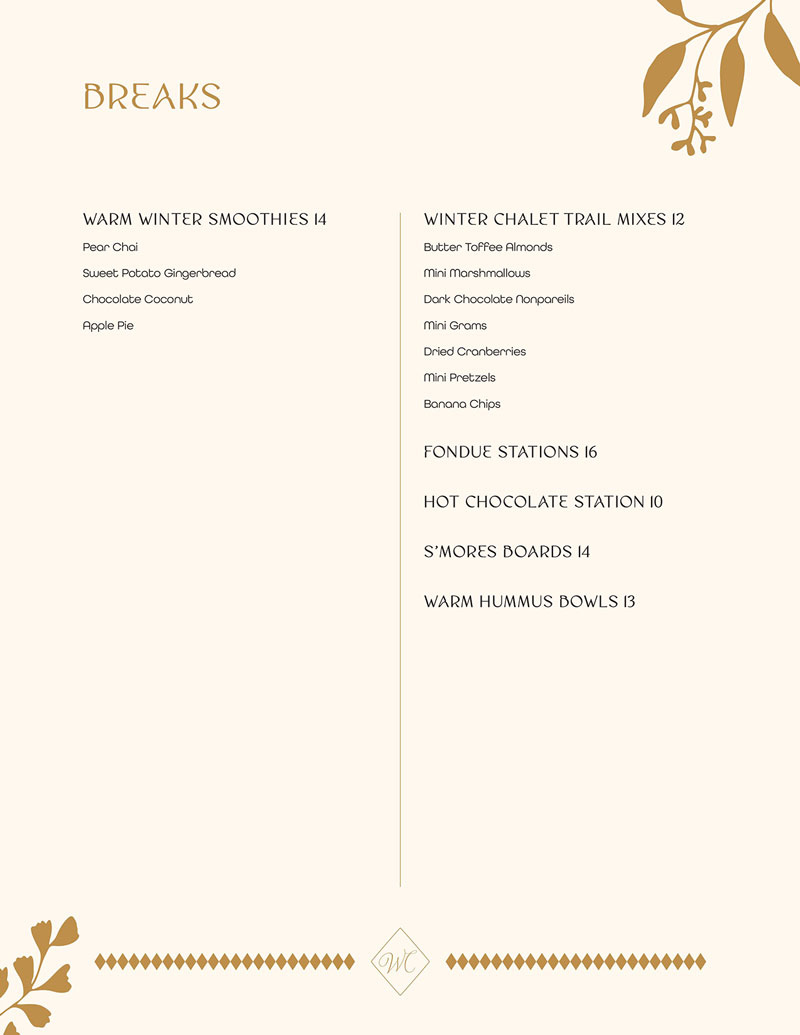 Winter Chalet 2024 Catering Menu