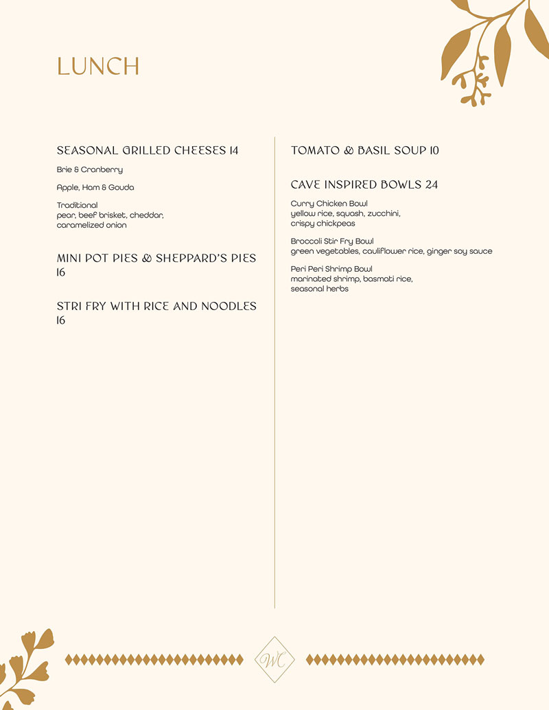 Winter Chalet 2024 Catering Menu